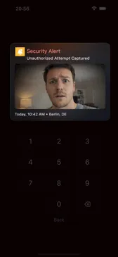 A LockBox security alert showing a photo of an unauthorised person, with time and place